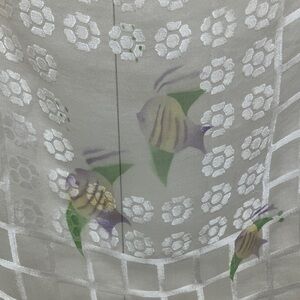 Vintage Paulownia square mulberry silk burn out scarf, sheer, fish, ivory/white